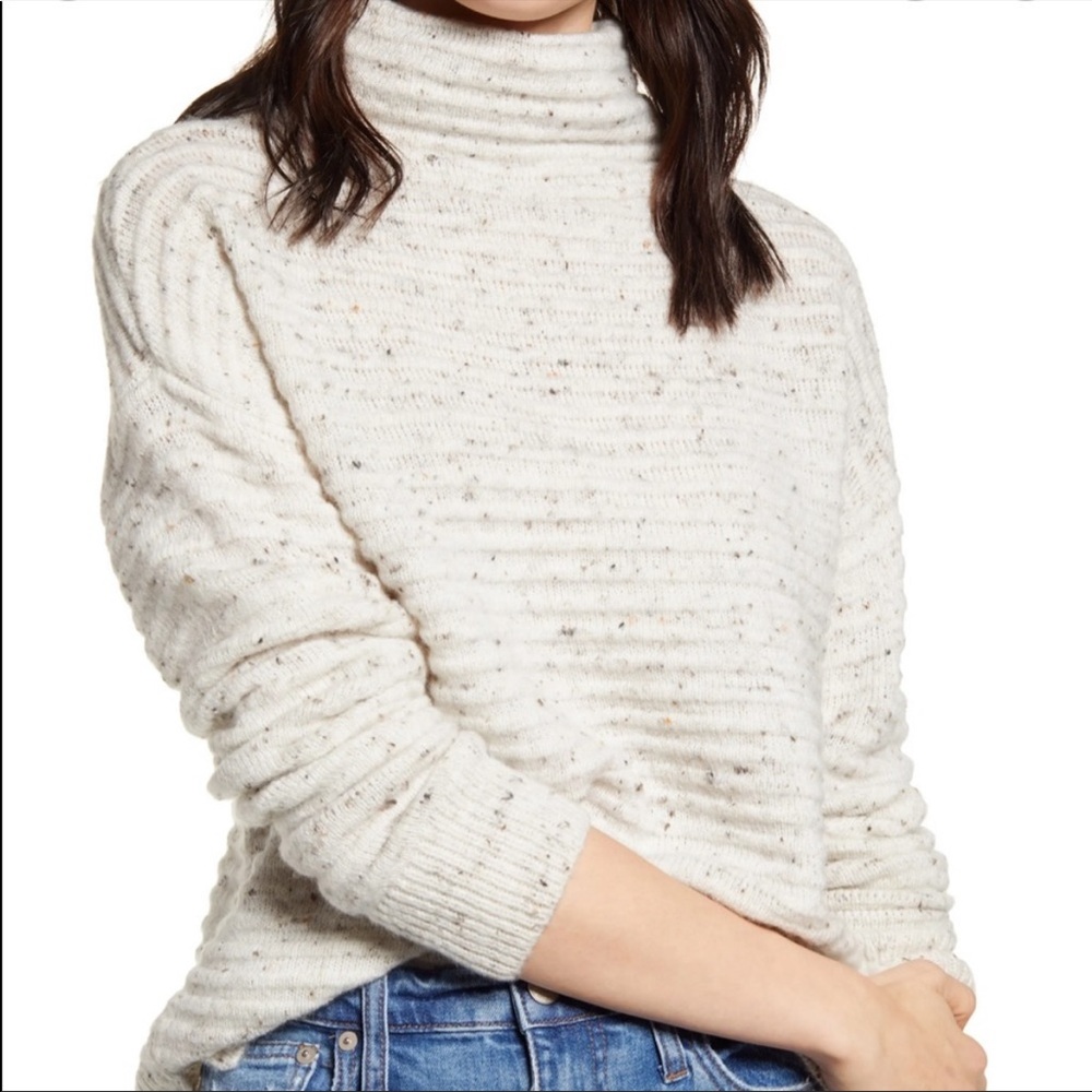 Madewell Donegal Belmont Mock Neck Sweater Coziest Yarn Beige Ribbed Women XL